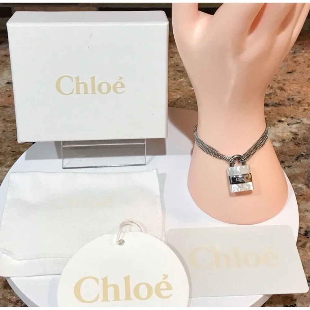 Chloé Mother-of-Pearl & Sterling Silver Padlock Logo Bracelet